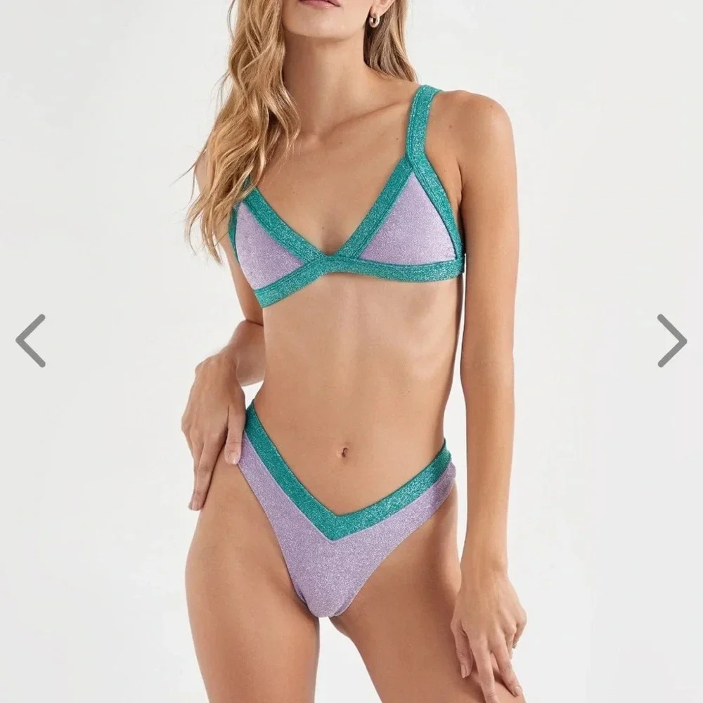 NWT OneOne Swimwear Bikini SET Jena Sims Collab Turks Purple Blue Shimmer New